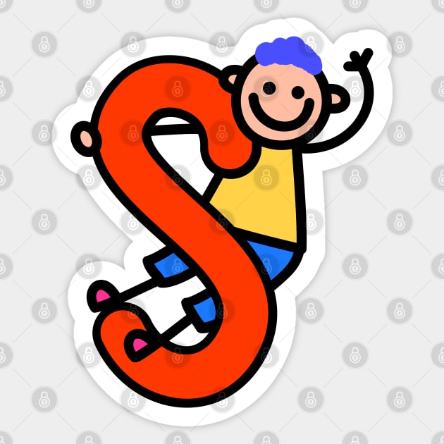 Letter S for Boys alphabet Kids Colorful Cartoon Character Sticker by funwithletters